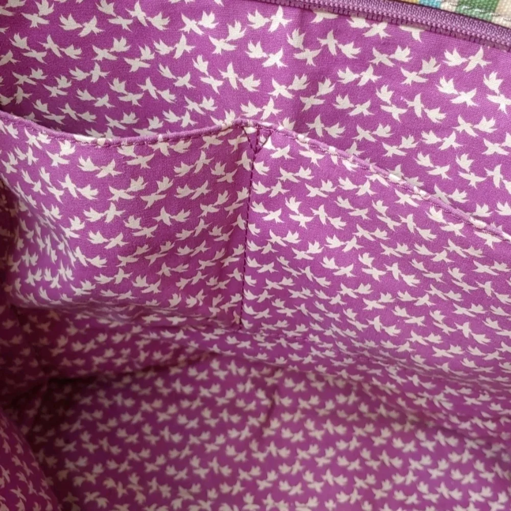 Fossil Key Per Canvas Tote Purse & Wallet Floral Striped Leather Top Handle Bag
